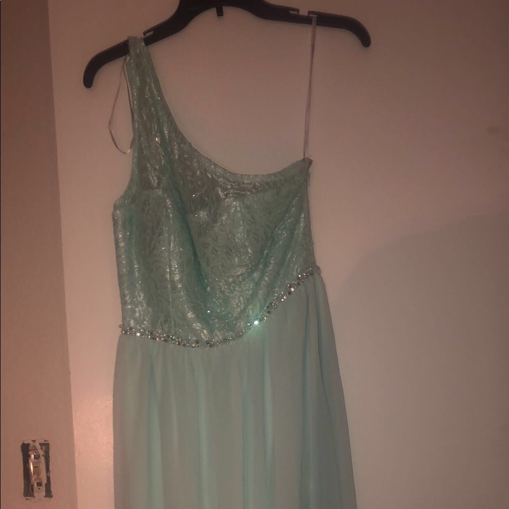 Long turquoise prom dress